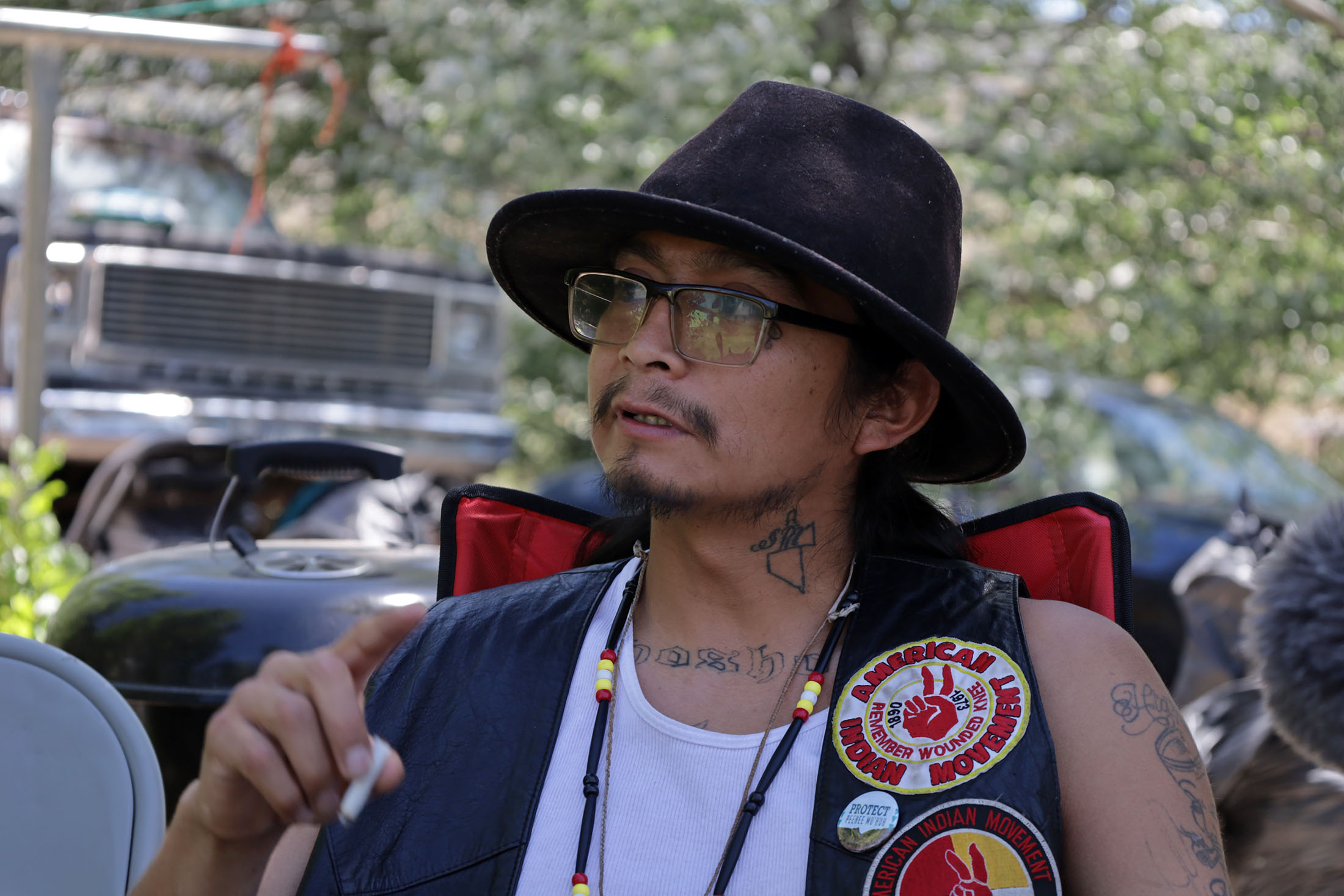 In his backyard, Gary recounts how he learned of the Thacker Pass Lithium Mine and organized his community to resist it. Photo by Jessica Ng.