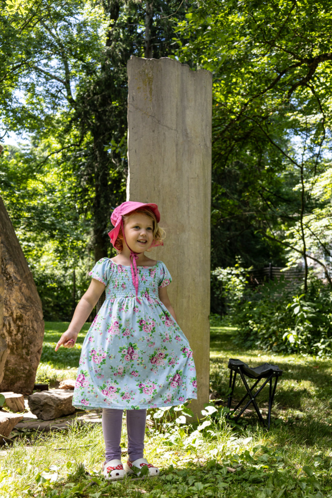 Visitors to the Blue Lab Popup Story Patch at Morris Arboretum.